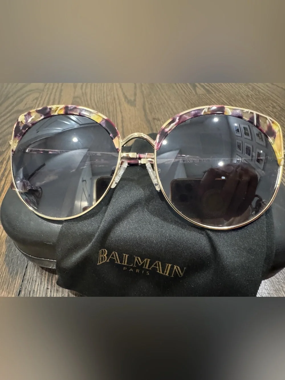 Authentic Balmain Paris Butterfly Cat-Eye Sunglasses Burgundy Purple Confetti